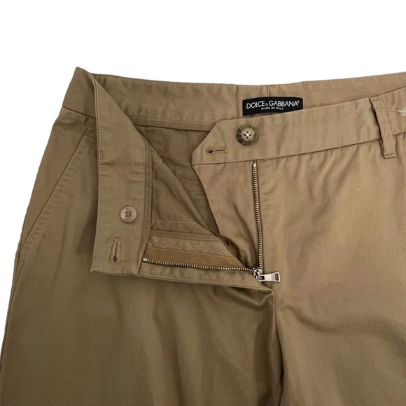 Dolce & Gabbana Flat Front Straight Leg Pants Trousers Tan Casual Size 42 - Picture 5 of 9